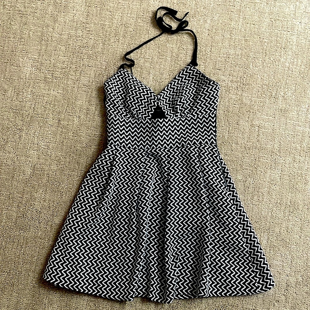 Black and white halter dress with cutout
